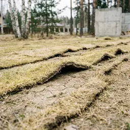 Неприкатанные пласты дёрна отходят от земли