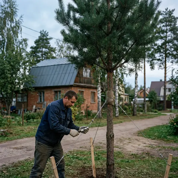 Подвязываем к опорам